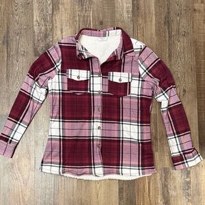 Rue21 Purple & White Plaid Fur Lined Button Down Shirt
